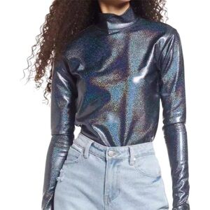 Nordstrom BP Be Proud By Gender Dance Black Rainbow Glitter Mock Neck Top NWT